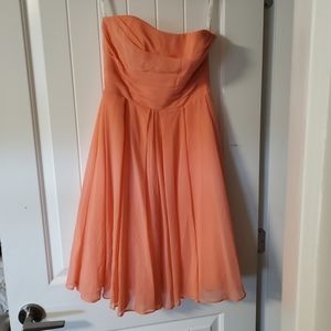 Strapless Coral chiffon dress in sz 0 (fits more like sz 2) from David's Bridal